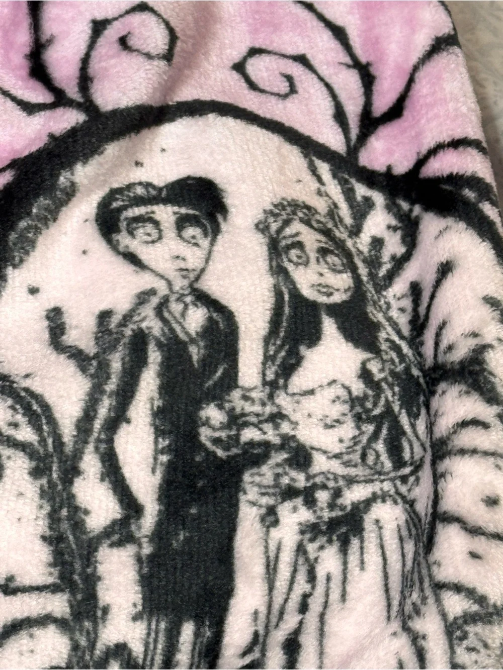 Tim Burton’s The Corpse Bride Plush Throw Blanket w/ Stars Emily & Victor Vinyls